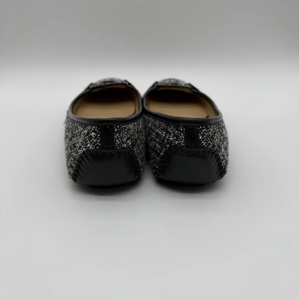 Michael Kors Women's Fulton Slip On Flats Balletcore Black White Tweed Logo 7.5